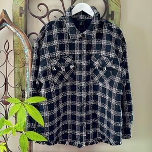 ☀️ NWOT HOUSE OF HARLOW 1960 Plaid Tweed Shacket with Pockets